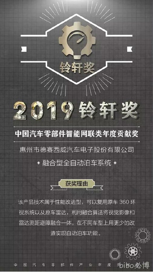 bibo必博西威荣膺2019中国汽车零部件智能网联类年度贡献奖